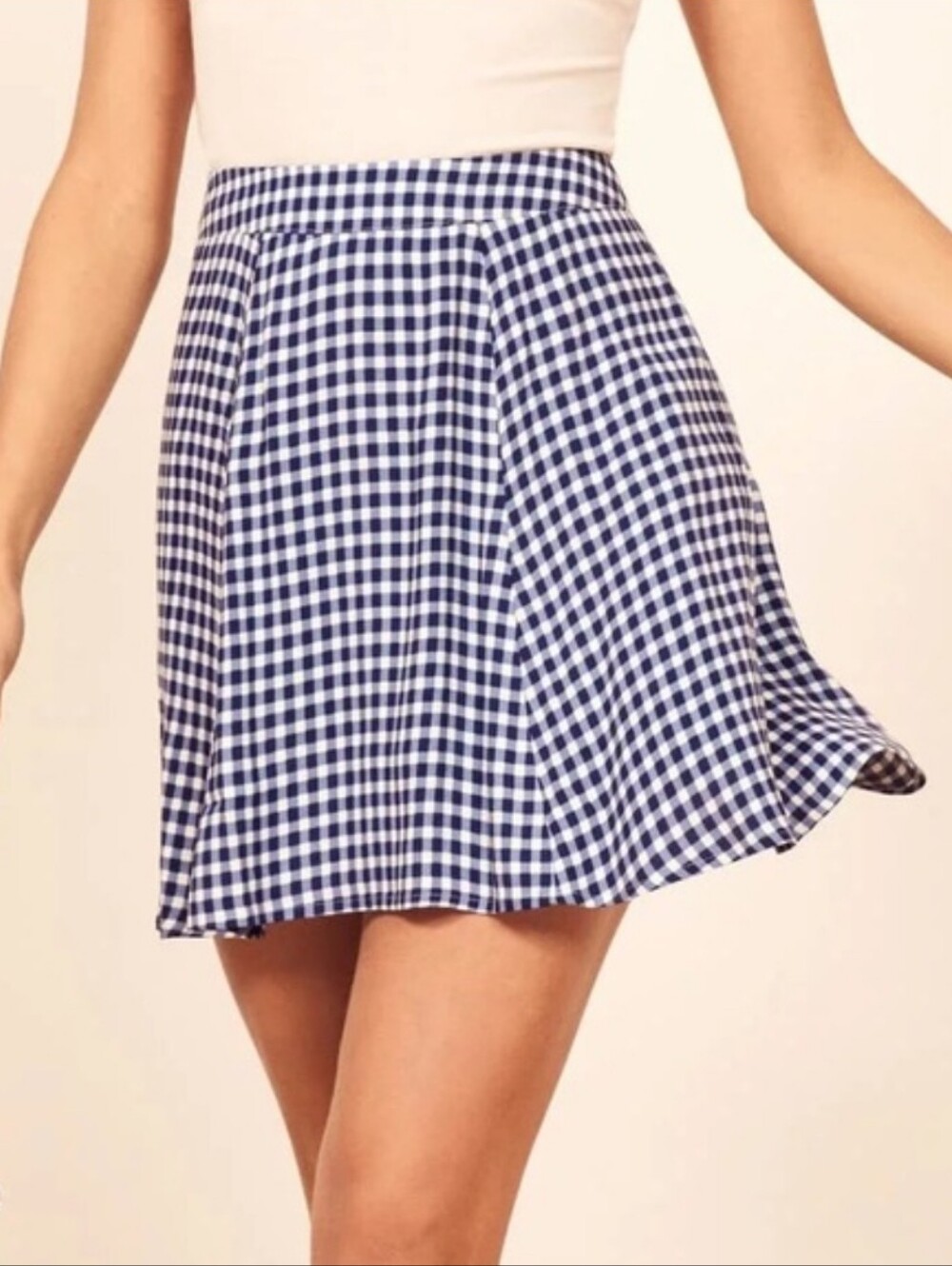 Reformation Gingham Blue & White Mini Zip Skirt Size 4